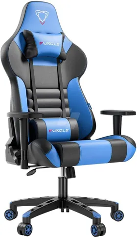 Gaming Chair Ergonomic Reclining Gaming Chair, PU Leather Computer Reception Desk, Adjustable Angle 170° – Universal Furniture Color (Blue)